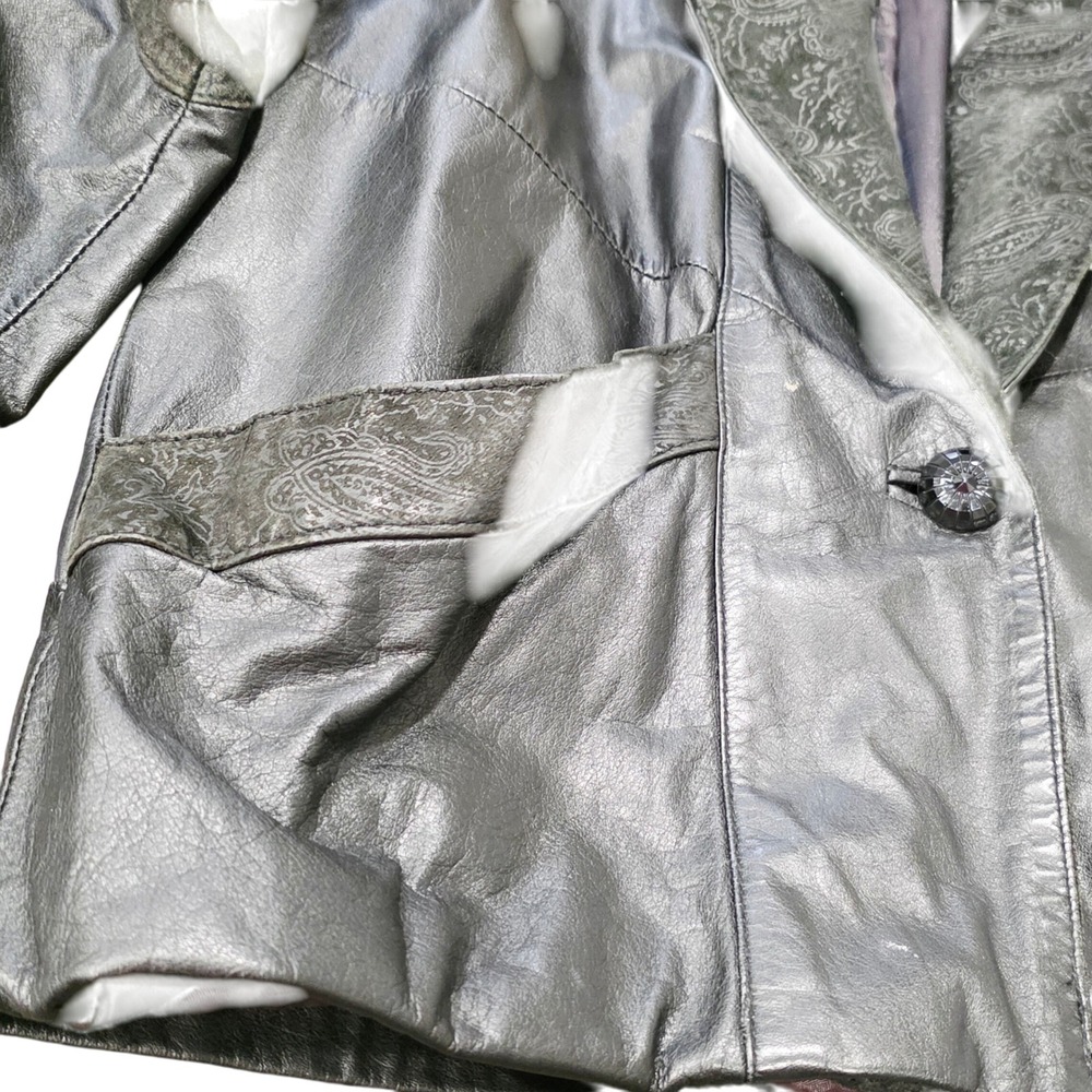 Vintage Pelle Studio Black Leather Paisley Jacket Blazer Womens Size Small 80's - Picture 2 of 10